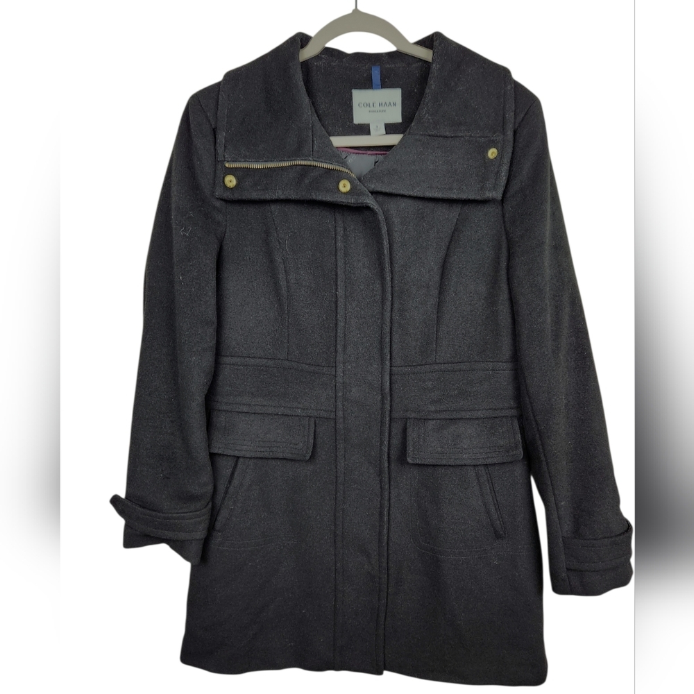 Cole Haan Signature Black Wool Blend Winter Coat Jacket Evening Womens Size 8